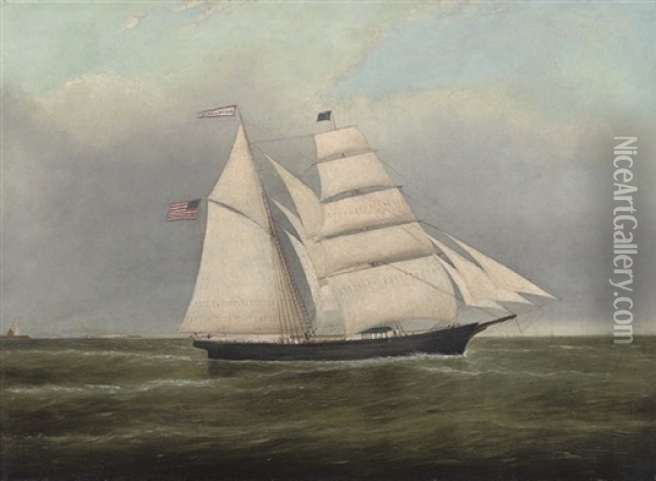 The American Brigantine M Louisa Miller Off The Coast Of Maine Oil Painting - Clement Drew