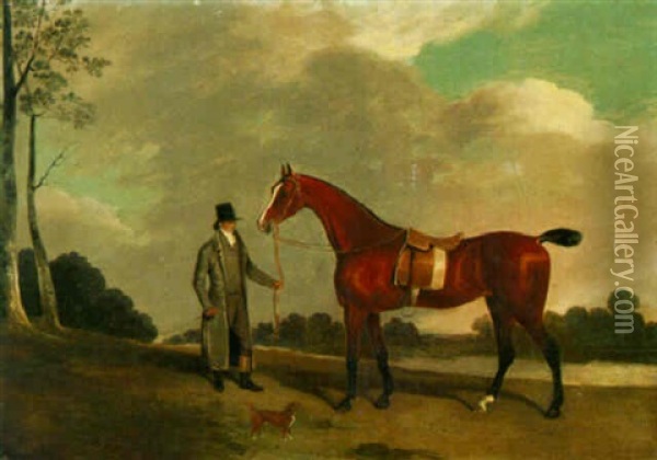 Sir Richard Talbot With A Hunter Oil Painting - Edwin Cooper