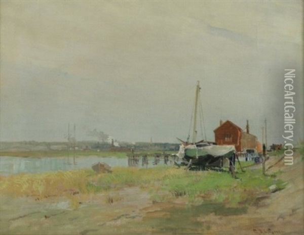 Boatyard At Nahant, Massachusetts Oil Painting - Charles Edwin Lewis Green