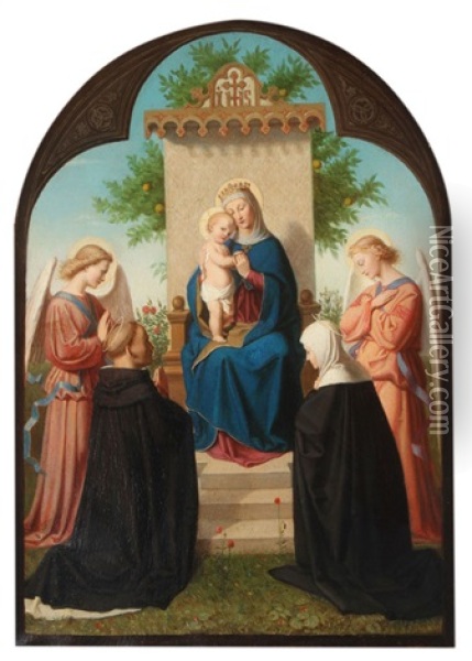 The Virgin Enthroned With Adoring Angels And Saints Oil Painting - Andreas Johann Jakob Mueller