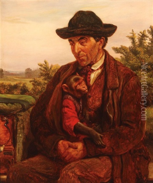 An Organ Grinder And His Monkey Oil Painting - Samuel John Carter