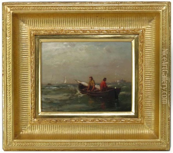 Two Fishermen, Boston Harbor Oil Painting - Lemuel D. Eldred