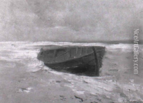 Meereskuste Mit Gestrandetem Fischerboot Oil Painting - Karl Hagemeister