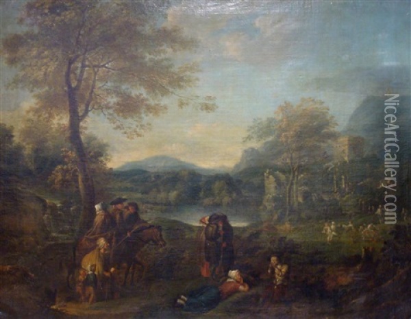 Untitled-landscape With Travelling Figures Oil Painting - Claude Lorrain