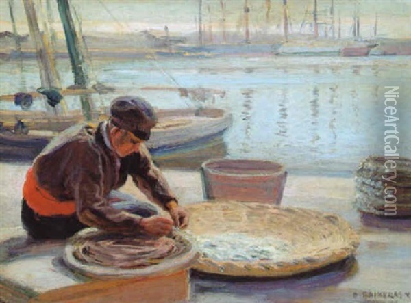 Pescador En Un Muelle Oil Painting - Dionisio Baixeras y Verdaguer