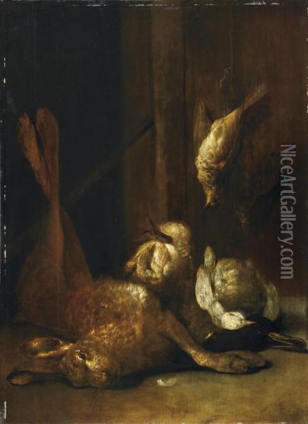 Jagdstillleben Mit Haseund Vogeln Oil Painting - Cornelis van Lelienbergh