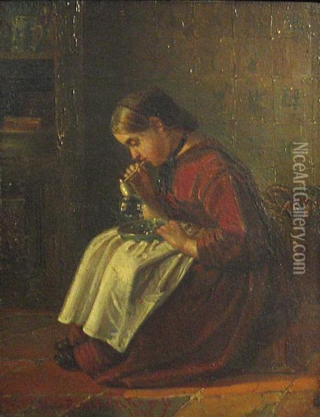 A Girl Blowing Bubbles Oil Painting - H. V. Berkenkamp