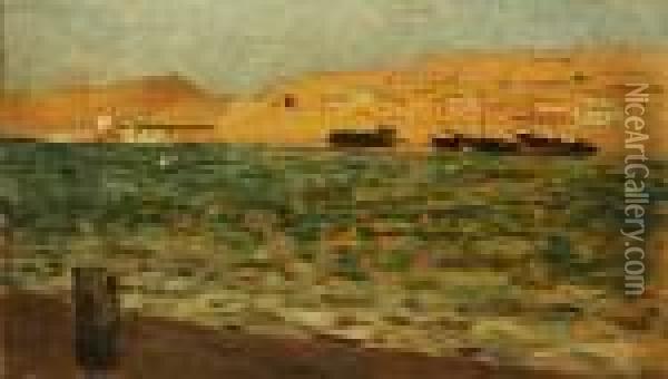 Bastimenti In Darsena (isola D'elba) Oil Painting - Telemaco Signorini