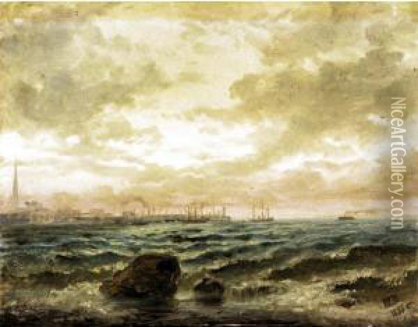 Seascape With Port Oil Painting - Lef Feliksovich Lagorio
