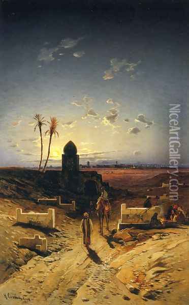 Twilight in the Desert Oil Painting - Hermann David Salomon Corrodi