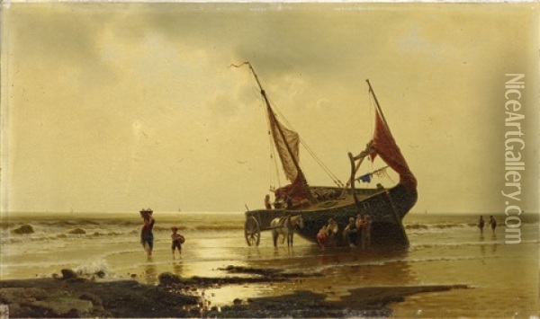 Marina Con Barche Di Pescatori Oil Painting - Luigi Steffani