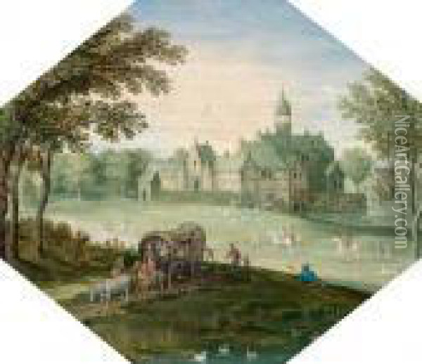 Paesaggio Con Castello E Viaggiatori In Carrozza Oil Painting - Marten Ryckaert