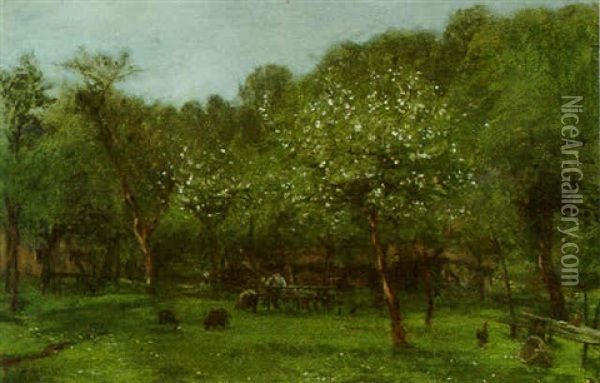 Garten In Honfluer Oil Painting - Adolphe Felix Cals