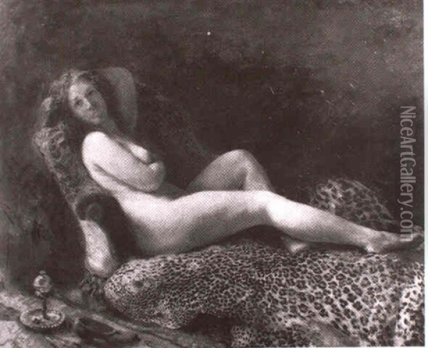 Weiblicher Akt Auf Leopardenfell Oil Painting - Leon Houyoux