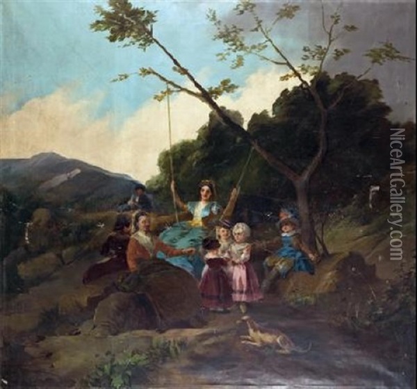 El Columpio Oil Painting - Francisco-Javier Amerigo y Aparici