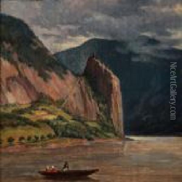Riverscape With A Boat Oil Painting - Adam Muller