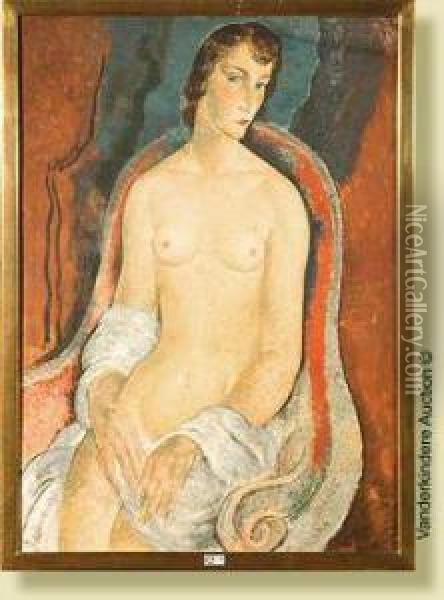 Femmenue Assise Dans Un Fauteuil, Gouache Sur Papier Colle Surcarton Oil Painting - Anto Carte