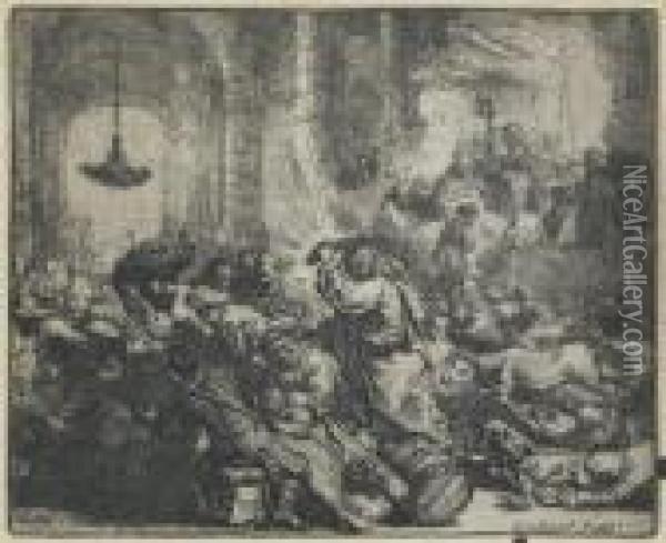 Christ Drives The Traders From Thetemple. Oil Painting - Rembrandt Van Rijn