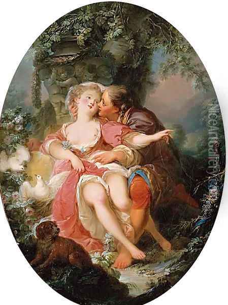Lovers in a landscape Oil Painting - Jean-Baptiste Huet