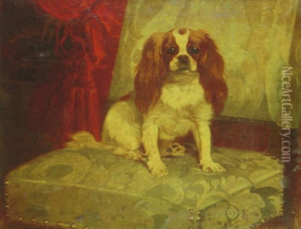 King Charles Sur Une Chaise Damassee Oil Painting - Achille Giroux