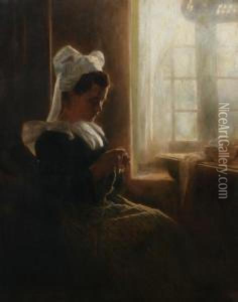 Knitting In Midday Light Oil Painting - Alexis Vollon