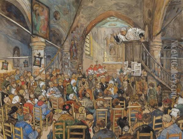 Le Sermon Oil Painting - Romeo Dumoulin