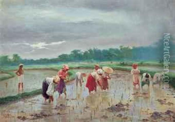 In The Rice Field Oil Painting - Fabian De La Rosa