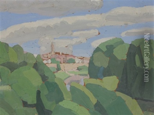 Eine Stadt In Der Provence Aus Der Ferne Oil Painting -  Marcel-Lenoir (Jules Oury)