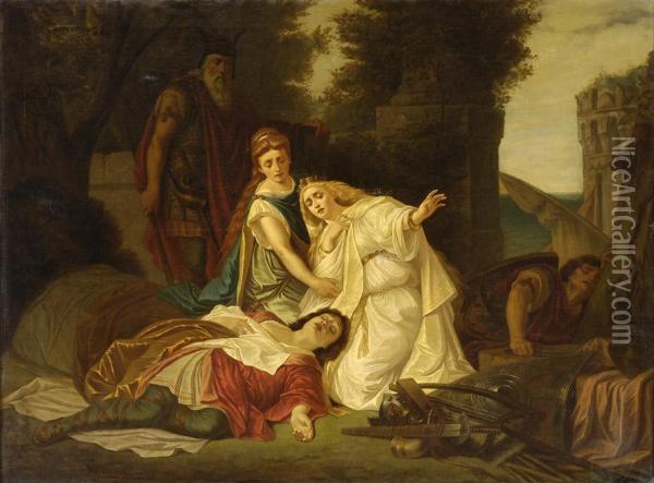 Isolde Beweint Tristan. Oil Painting - Gustav Adolf Goldberg