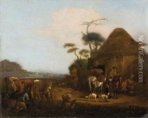 Cavalier Dans Une Cour De Ferme Oil Painting - Dirk van Bergen