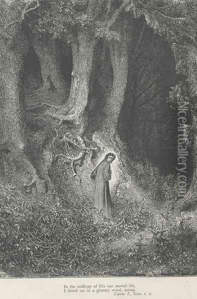 I found me in a gloomy wood, astray. (Canto I,. line 2) Oil Painting - Gustave Dore