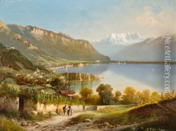 Genfersee Mit Blick Auf Montreux Oil Painting - Gottfried Stahli-Rychen