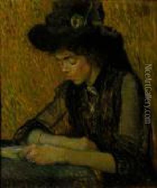 A Reading Lady Oil Painting - Leo Gestel