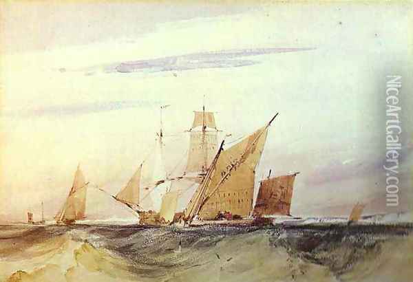 Shipping Off The Coast Of Kent Oil Painting - Richard Parkes Bonington