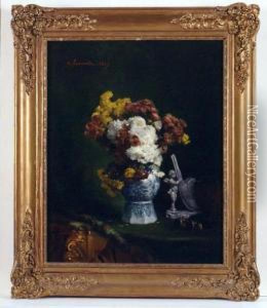 Bouquet De Fleurs Dans Un Vase- Oil Painting - Victor Lecomte