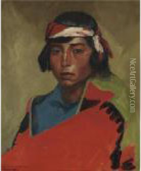 Young Buck Of The Tesuque Pueblo Oil Painting - Robert Henri