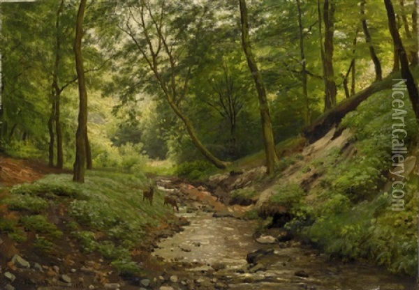 Waldlichtung Mit Bachlauf Und Zwei Rehen Oil Painting - Hendrik van de Sande Bakhuyzen
