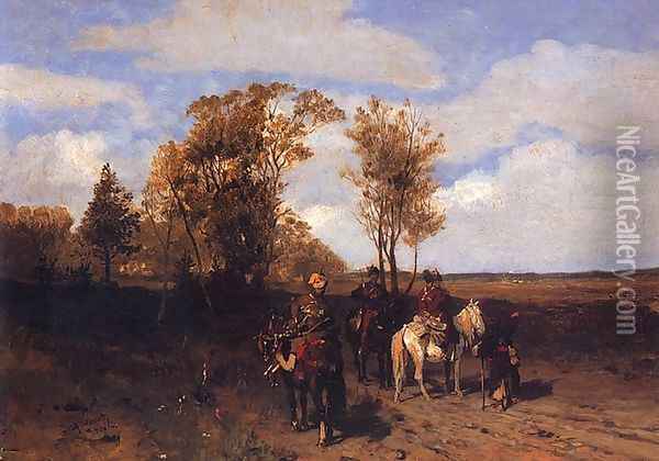Kazakhs pytajacy on the way Oil Painting - Josef von Brandt