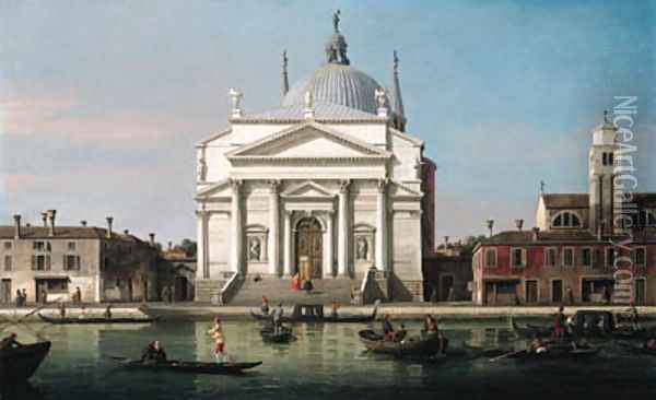 The Church of the Redentore, Venice, with sandalos and gondolas Oil Painting - (Giovanni Antonio Canal) Canaletto