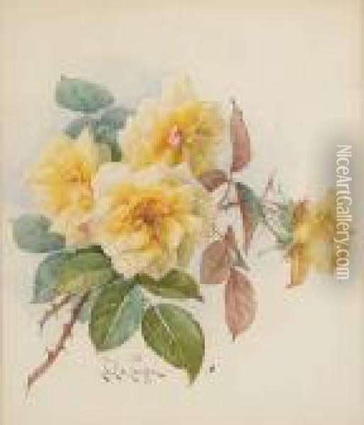 Cut Yellow Roses Oil Painting - Paul De Longpre
