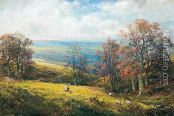 Figures In An Autumnal Landscape. Oil Painting - George Turner
