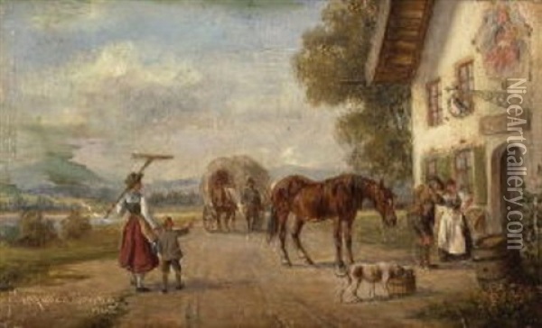 Vor Dem Wirtshaus Oil Painting - Ludwig Mueller-Cornelius