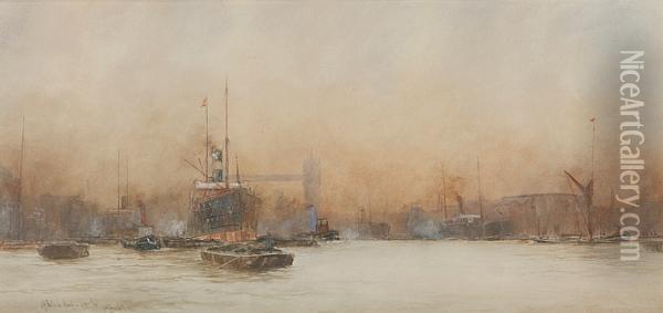 Off Butler's Wharf- Lower Pool Oil Painting - William Minshall Birchall