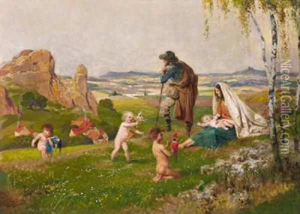 Hirtenfamilie Vor Einer Weiten Landschaft Oil Painting - Hans Koberstein
