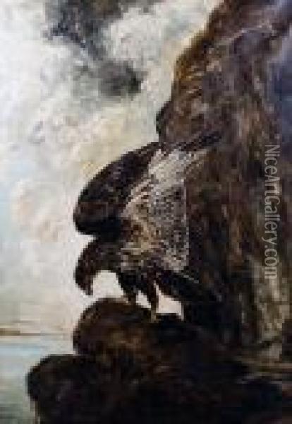 An Eagle In A Rocky Landscape Oil Painting - Joseph Wolf