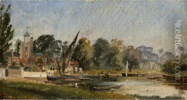 View On The Thames, Probably Isleworth Oil Painting - Frederick Waters Watts