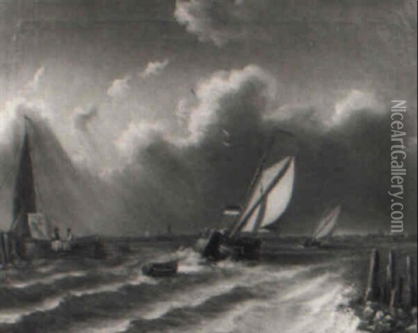 Segelboote Bei Aufziehendem Gewitter Oil Painting - Franz Von Schrutek De Monte Sylva