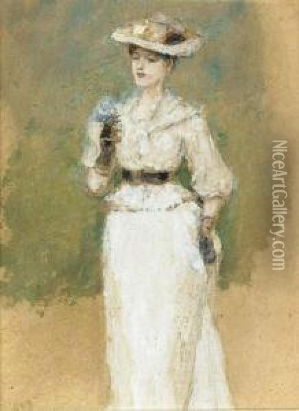 Portrait Of A Woman In White Oil Painting - George Henry Boughton