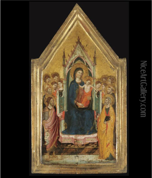 Madonna And Child Enthroned With Saints Oil Painting - Jacopo Del Casentino