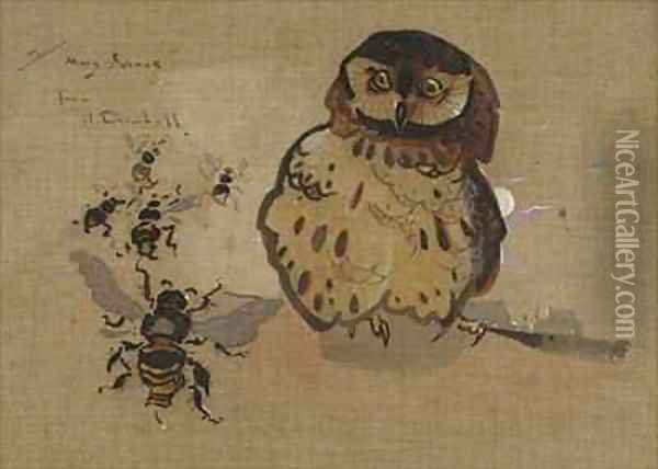 Owl and Bees Oil Painting - Joseph Crawhall